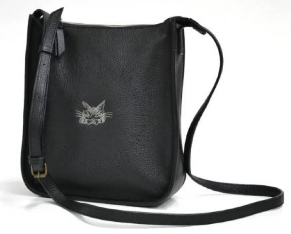 画像1: レザーＤパンチショルダー　黒 (1)