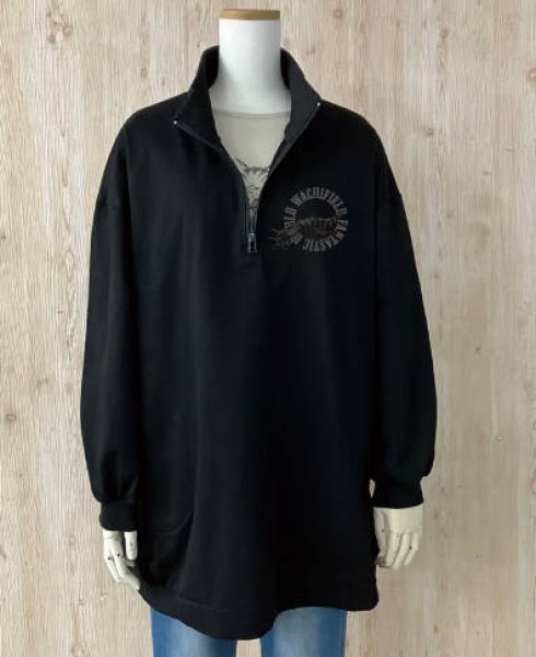 画像1: 飛猫ハーフジップポケ付ＴＮＱ　Ｍ　黒 (1)