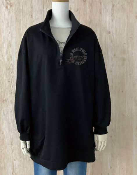 画像1: 飛猫ハーフジップポケ付ＴＮＱ　Ｆ　黒 (1)
